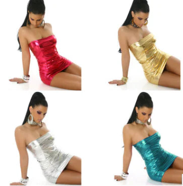 Sexy PU Bodycon Mini Dress with Low-Cut Sleeves