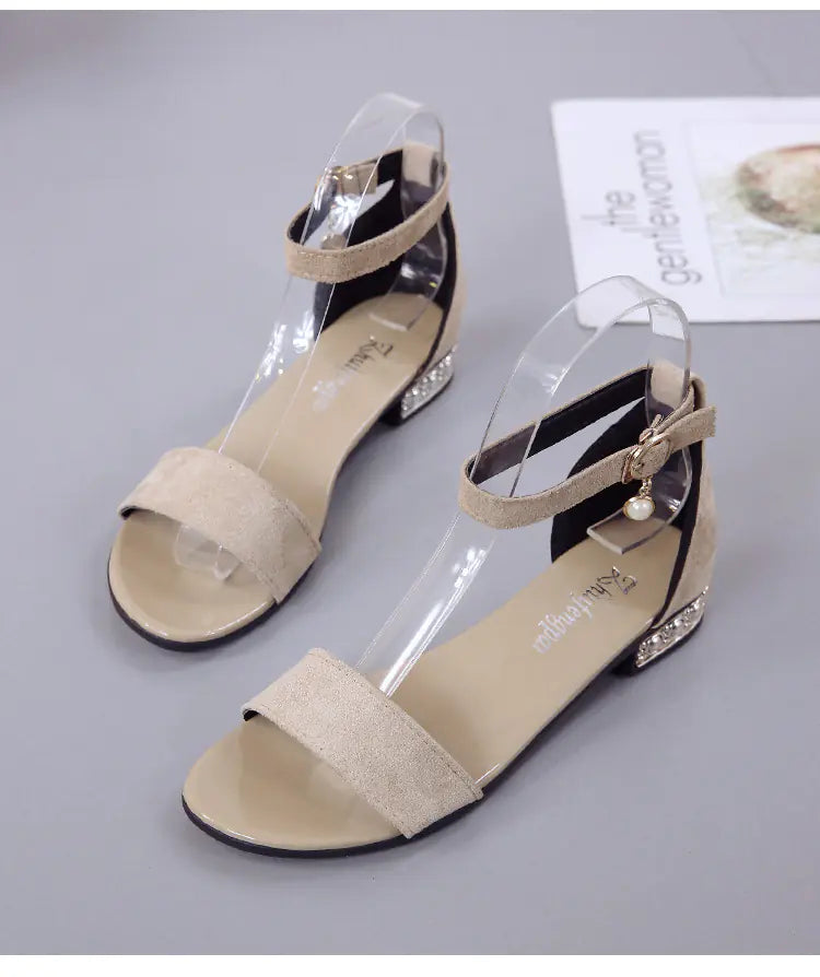 Flat Chunky Heel Sandals with Pendant for Girls