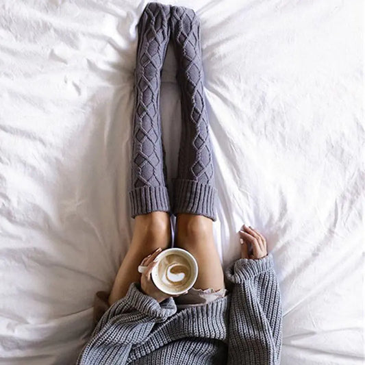 Knee-High Pile Socks with Pom Poms