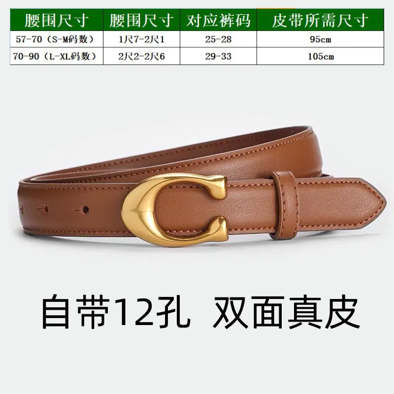 Genuine Leather Women's Belt for Jeans - Fashionable Brown