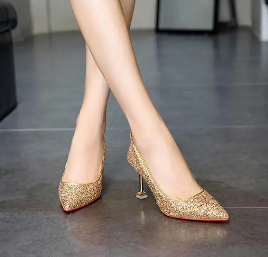 Glitter Wedding Shoes, Pointed Toe High Heels