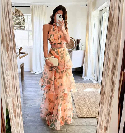 Fashion Two-Piece Set - Floral Long Dress