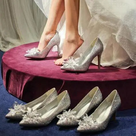 Diamond Pointed Toe High Heels for Brides