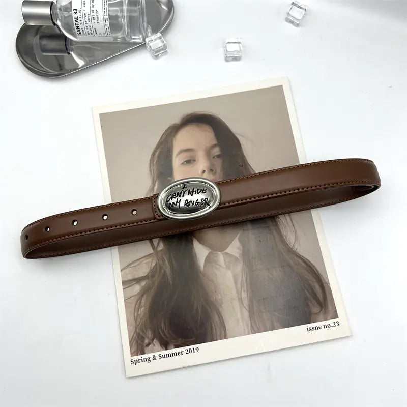 Genuine Leather Women's Belt for Jeans - Fashionable Brown
