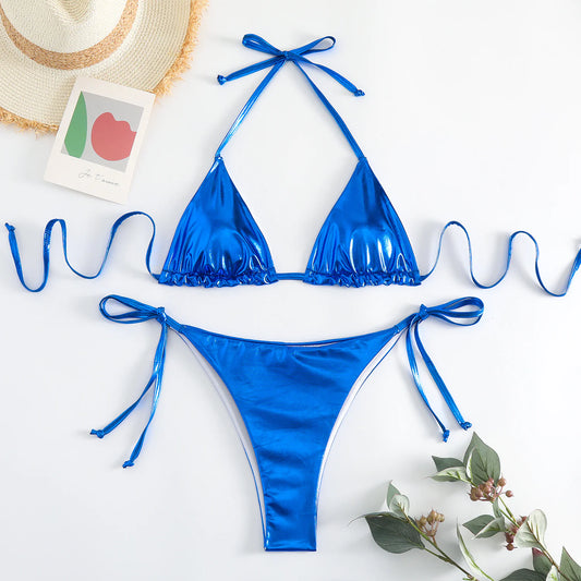 Metallic Lace-Up Bikini Set