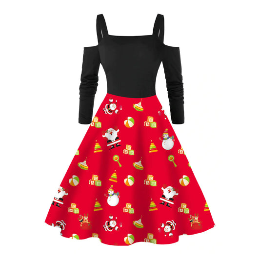 Santa Claus Long Sleeve Dress for Women in Red