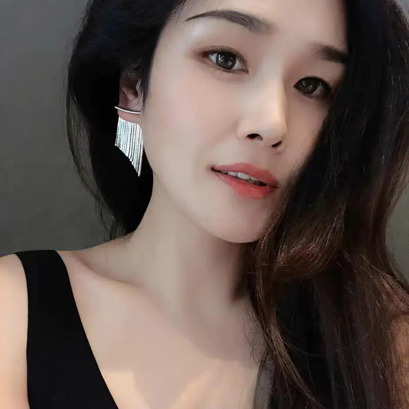French Vintage Metal Tassel Earrings with Unique Design
