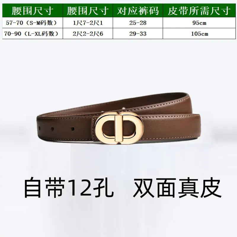 Genuine Leather Women's Belt for Jeans - Fashionable Brown