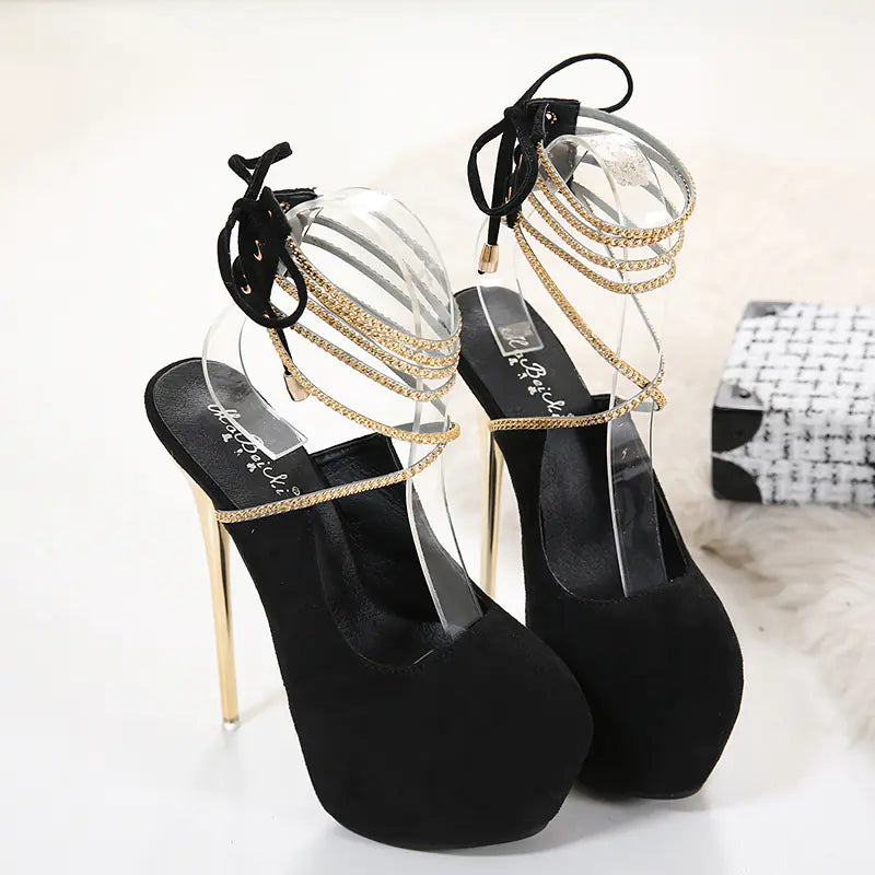 16CM High Heel Black Suede Platform Shoes