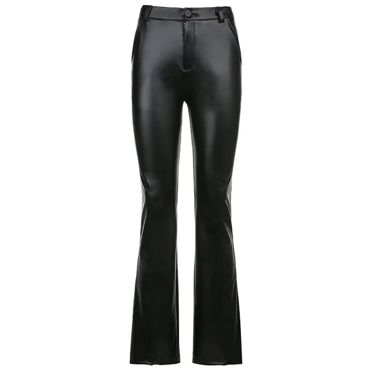 Street Trend Basic Wide-leg Bootcut Leather Pants