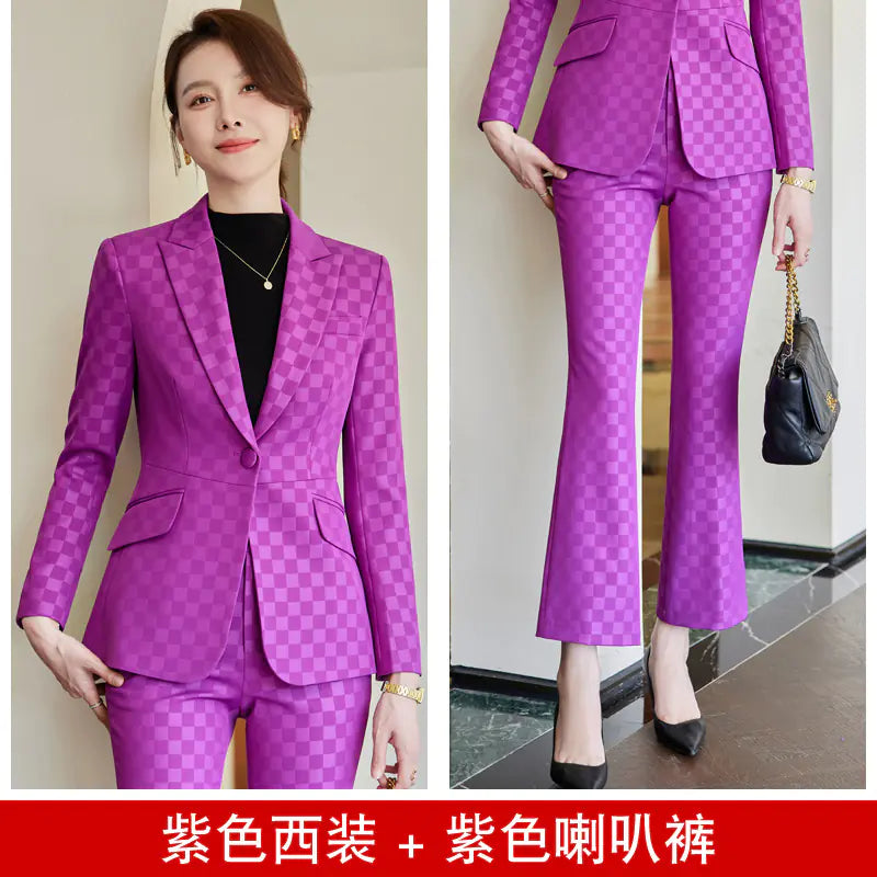 Purple Women's Suit Set with Flared Pants, Stylish 2023