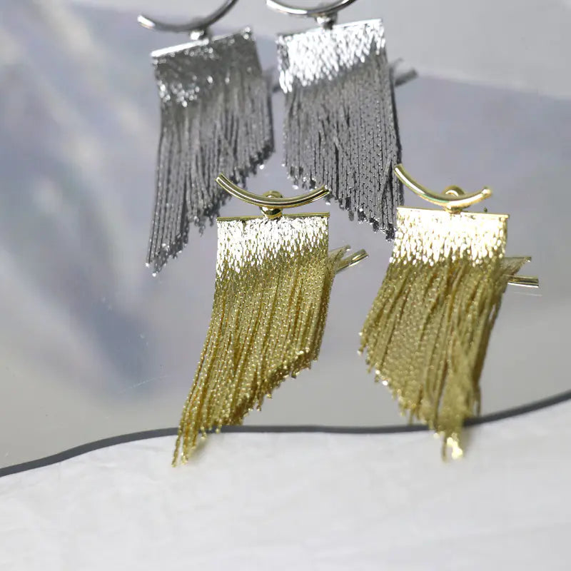 French Vintage Metal Tassel Earrings with Unique Design