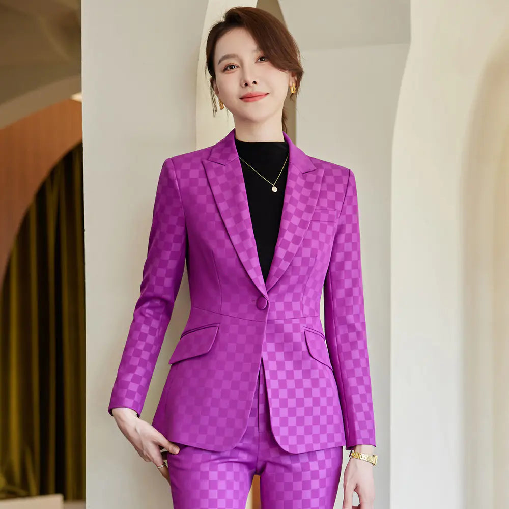 Purple Women's Suit Set with Flared Pants, Stylish 2023