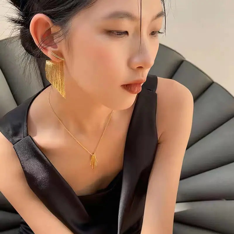French Vintage Metal Tassel Earrings with Unique Design