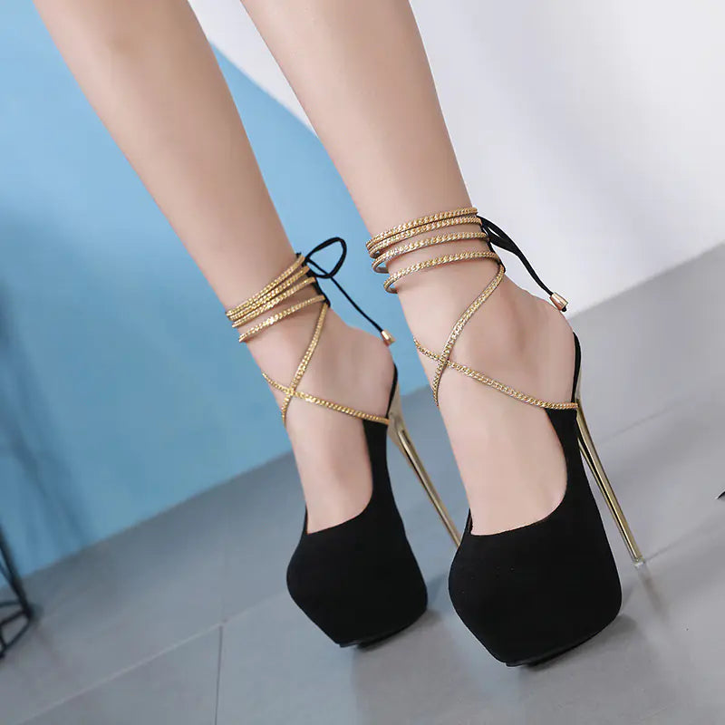 16CM High Heel Black Suede Platform Shoes