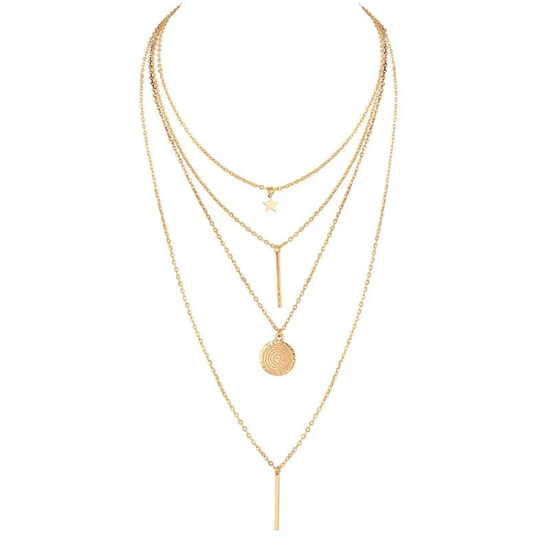 Star Pendant with Long Rod, Multi-layer Necklace Set