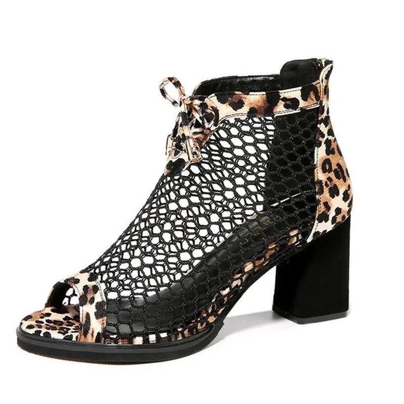 Mesh High Heels Women's Sandals with Back Zipper