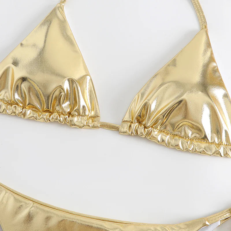 Metallic Lace-Up Bikini Set