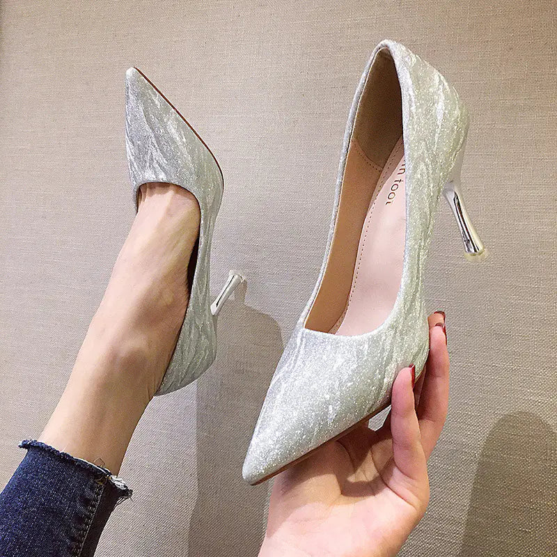 Sequined Pointed Toe High Heels for Women