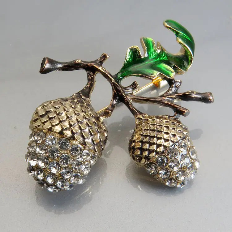 Hazelnut and Pine Cone Brooch Jewelry