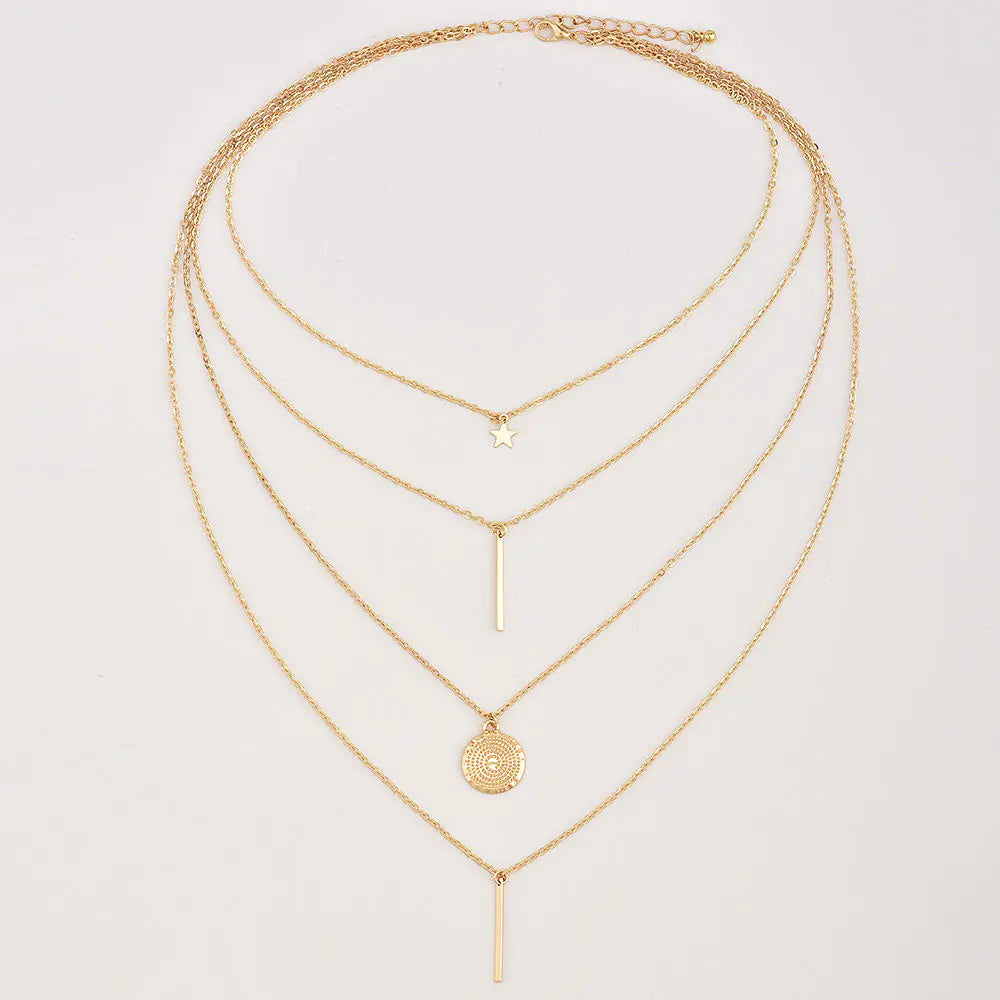 Star Pendant with Long Rod, Multi-layer Necklace Set