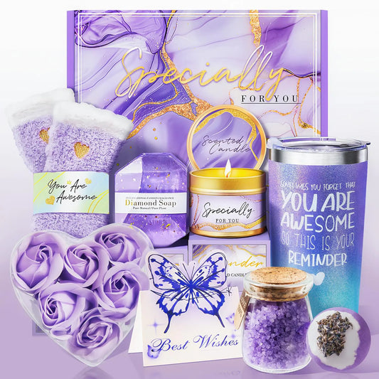 Gifts for Women Birthday Gifts for Women Happy Birthday Gifts Basket for WomenLavender Relaxing Spa Gifts Basket for Best Friends Female Women Sister Mom Wife Her Girlfriend Coworker Valentines Day