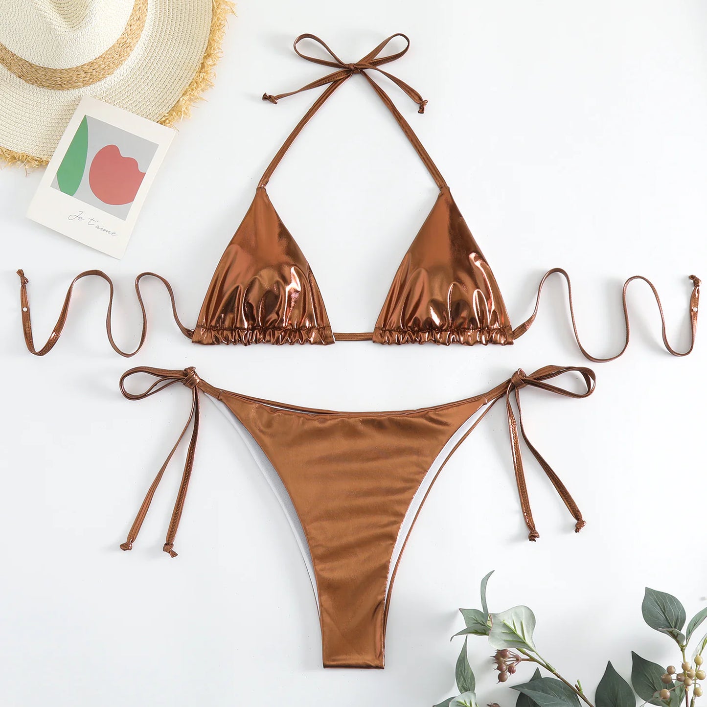 Metallic Lace-Up Bikini Set
