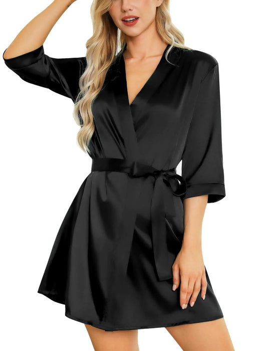 Sexy Lingerie Robe For Women Silk Kimono Short Robes Bridesmaid Pajamas Satin Bathrobe