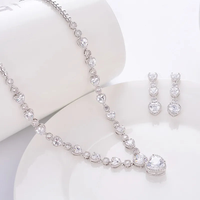 Silver Heart-Shaped Bridal Jewelry Set