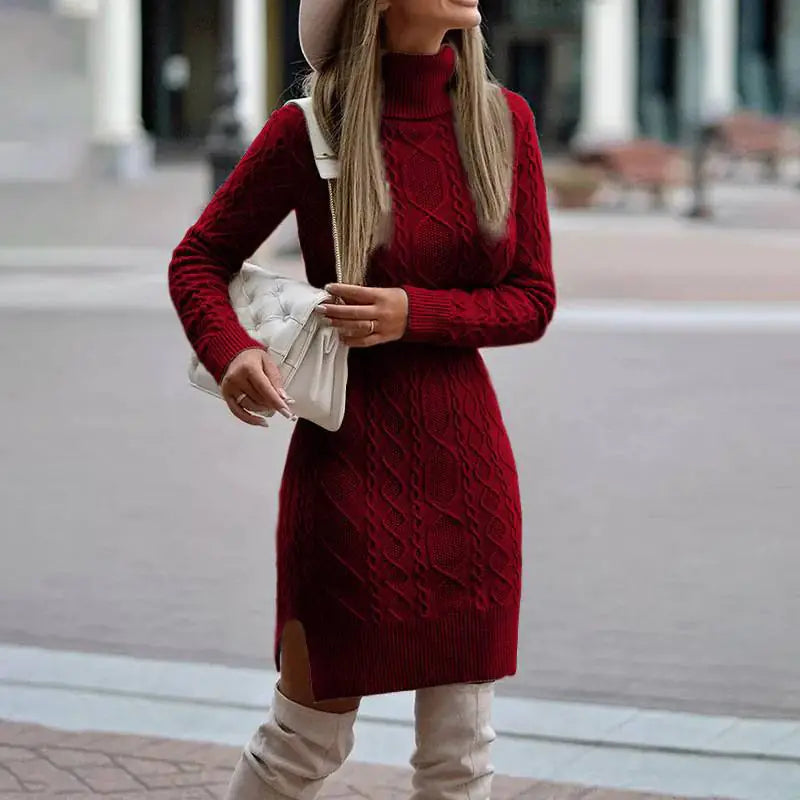 Solid Color Split Twist Mid-Length Women's Sweater Skirt