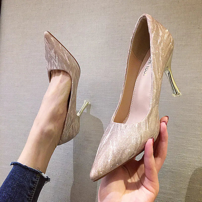 Sequined Pointed Toe High Heels for Women