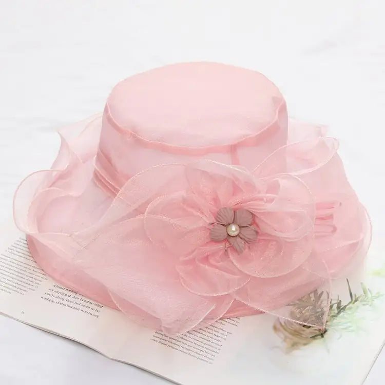 Ladies' Stylish Floral Wide-Brim Church Hat