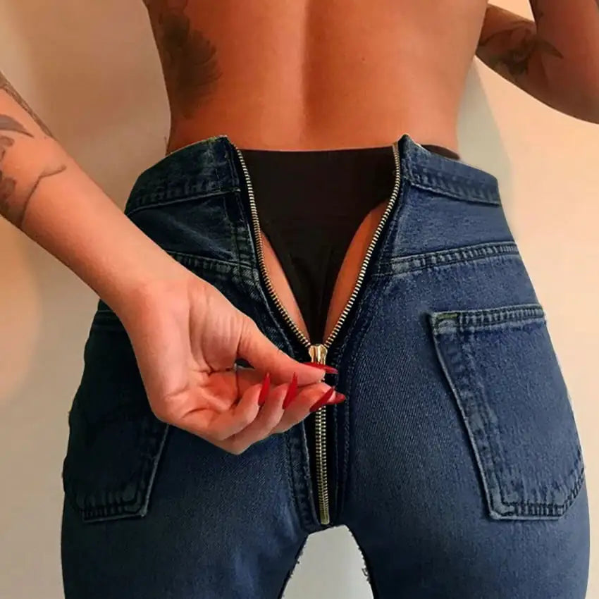 Skinny Jeans with Sexy Back Zipper for Women