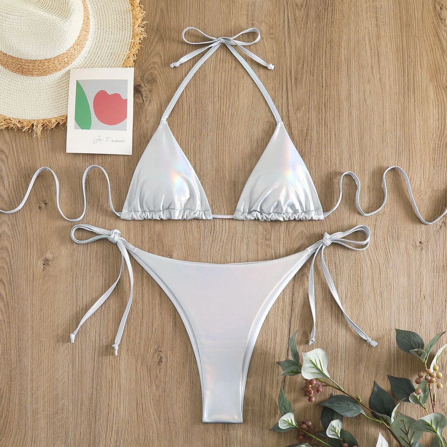 Metallic Lace-Up Bikini Set