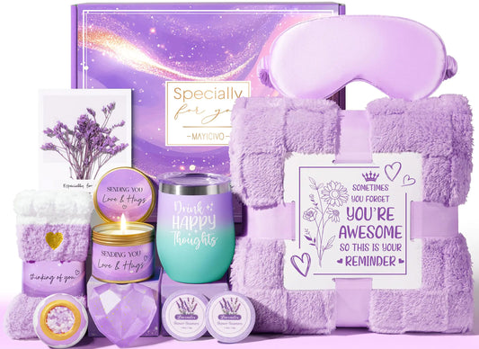 Birthday Gifts for Women Self Care Gifts Get Well Soon Gifts Basket for Women Lavender Relaxing Spa Gifts Care Package w/ Blanket Unique Valentines Day Gifts for Her Mom Wife Girlfriend Friend Sister