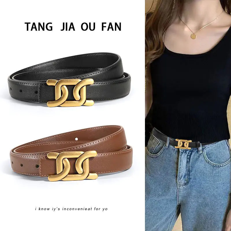 Genuine Leather Women's Belt for Jeans - Fashionable Brown