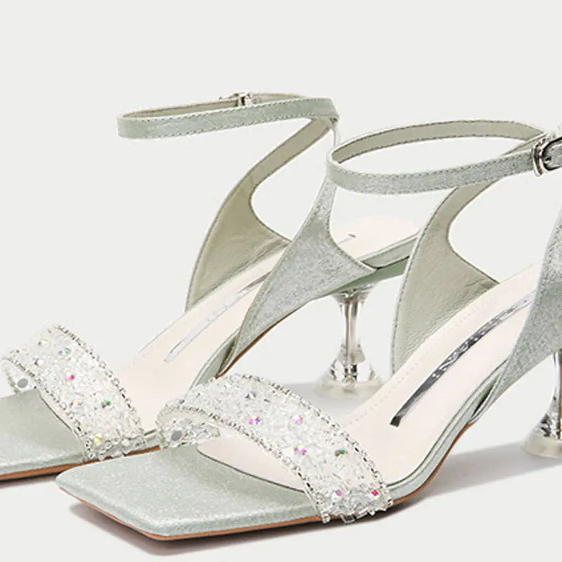 Rhinestone-Embellished High-Heel Stiletto Sandals
