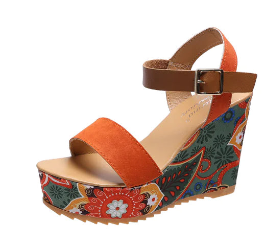 Embroidered Wedge Sandals Women's Shoes