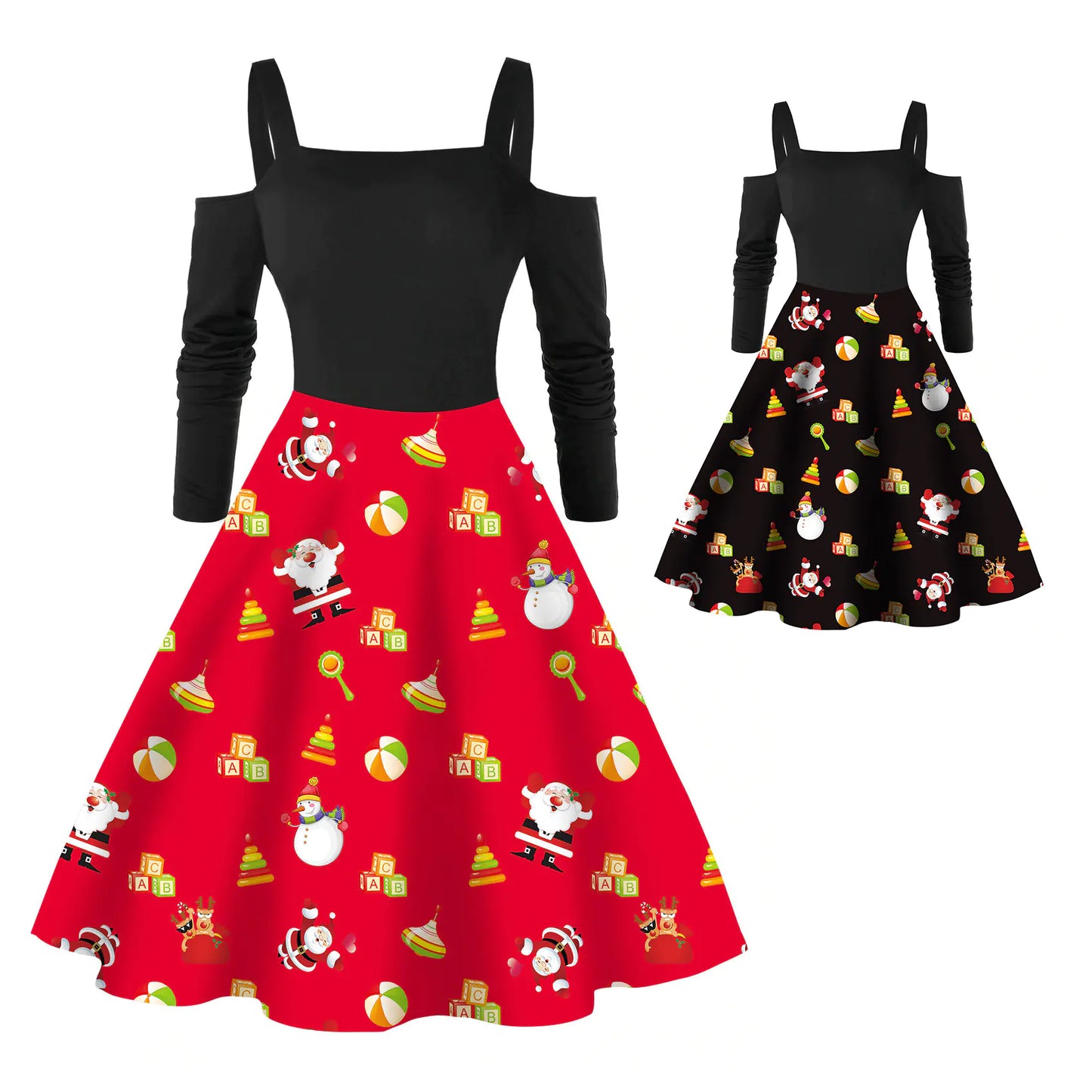 Santa Claus Long Sleeve Dress for Women in Red