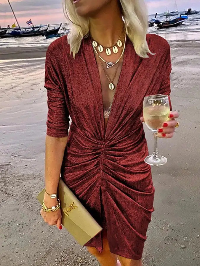 Long Sleeve V-Neck Evening Dress for Cocktail