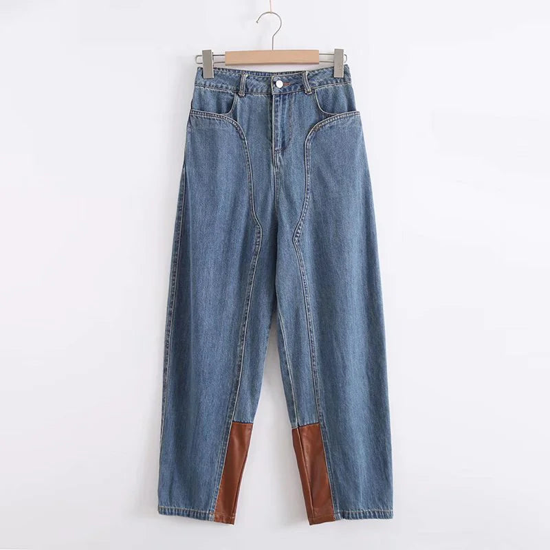 Loose Fitting Washed Leather Skinny Jeans for Women