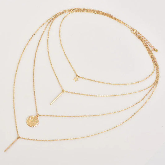 Star Pendant with Long Rod, Multi-layer Necklace Set