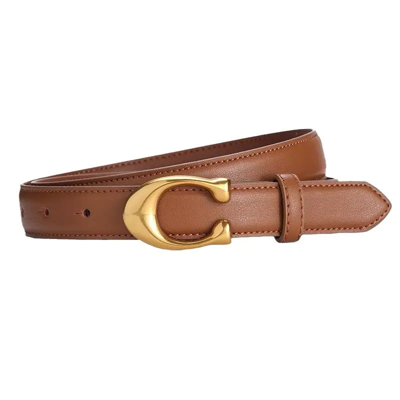 Genuine Leather Women's Belt for Jeans - Fashionable Brown