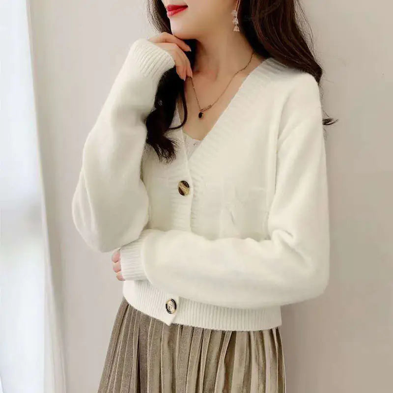 Lucyever Women's Solid Short Cardigan Sweater Tops