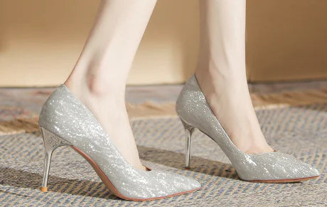 Sequined Pointed Toe High Heels for Women