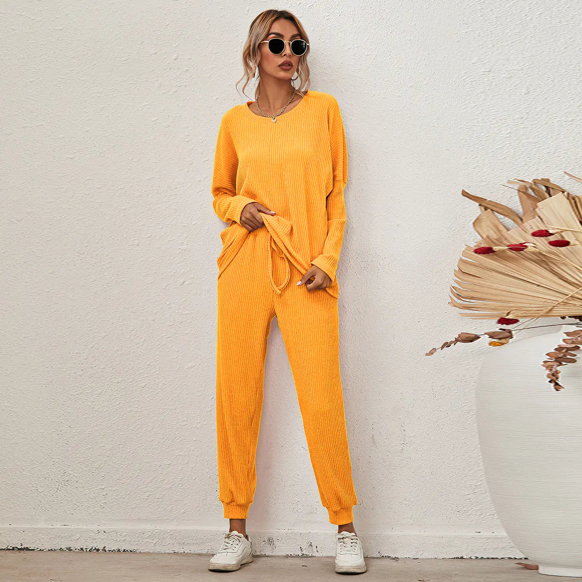 Fall/Winter Women's Loose Solid Color Loungewear Set