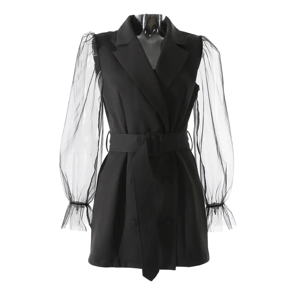 Elegant Women's Long Sleeve Lace Coat with Belt