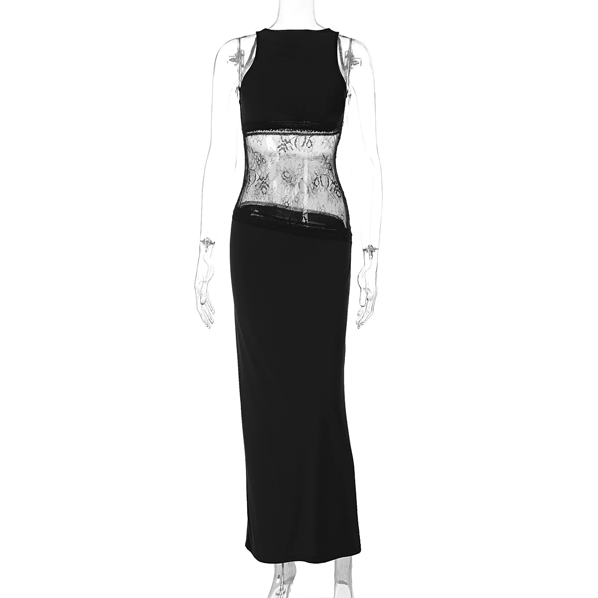 Elegant Sheer Lace Backless Dress