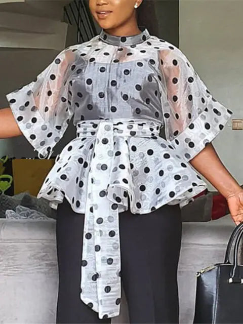 Chic White Polka Dot Peplum Top