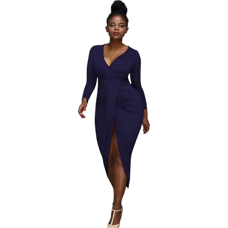 Irregular Long-Sleeved V-Neck Dress